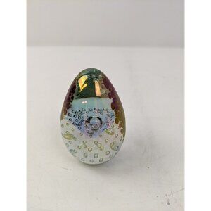 Glass Eye Studio GES 1994 Egg Shaped Paperweight Metallic 3.25" Pink Signed
